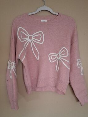 LunaIvy Pink Bow Knit Sweater